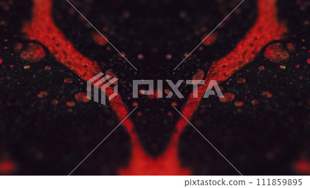 Paint spill ink kaleidoscope red black fluid drip 111859895