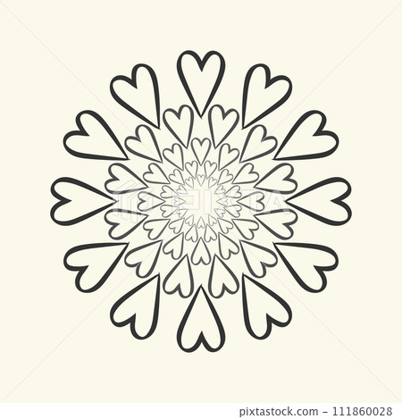 Heart mandala, outline shapes, black grey paint brush stroke colours, hand drawn graphic doodle style. White background. Vector Heart mandala, outline shapes, black grey paint brush stroke colours, hand drawn graphic doodle style. White background. Vector 111860028