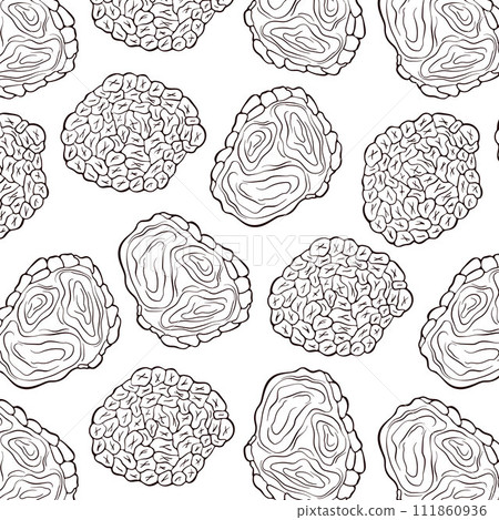 Truffle mushrooms seamless pattern line art style. For wrapping paper, wallpaper, textiles, background. Vector illustration on a white background. 111860936