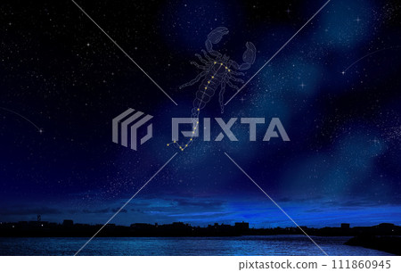 漂浮在夜空中的天蠍座星座（星座圖） 111860945