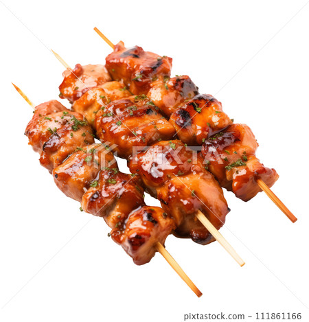 Succulent chicken meat on these yakitori. Delicious chicken pieces on skewers cooked on the grill. Succulent chicken meat on these yakitori. Delicious chicken pieces on skewers cooked on the grill. 111861166