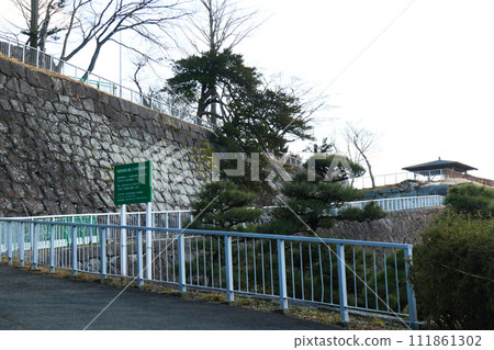 Stone wall and entrance to Morioka Castle Ruins Park in Morioka City, Iwate Prefecture Stone wall and entrance to Morioka Castle Ruins Park in Morioka City, Iwate Prefecture 111861302