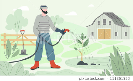 Farm Landscape With Man Farm Landscape With Man 111861533