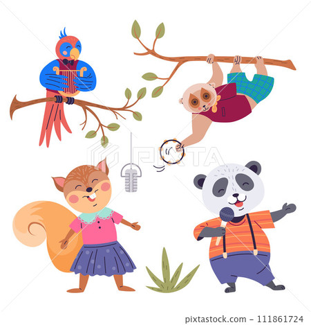 Animal music vector illustration. The enchanted event in zoo is harmonious celebration happiness Join orchestra creatures as they create festive atmosphere in zoo Animal music vector illustration. The enchanted event in zoo is harmonious celebration happiness Join orchestra creatures as they create festive atmosphere in zoo 111861724