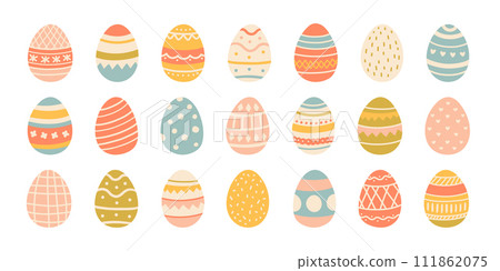 Set of cute colorful Easter eggs, Easter symbol, decorative vector elements collection. Collection of colored eggs. Set of cute colorful Easter eggs, Easter symbol, decorative vector elements collection. Collection of colored eggs. 111862075