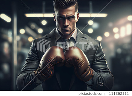 Businessman , boxing gloves , fighting pose 111862311
