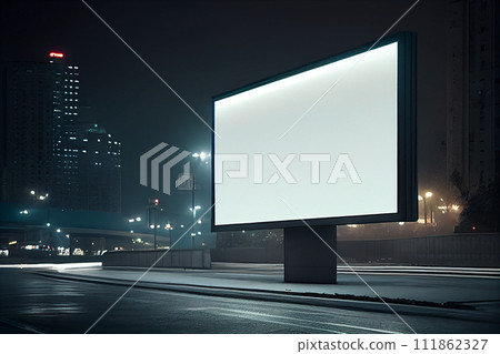 Blank billboard at night, clipping path included Blank billboard at night, clipping path included 111862327