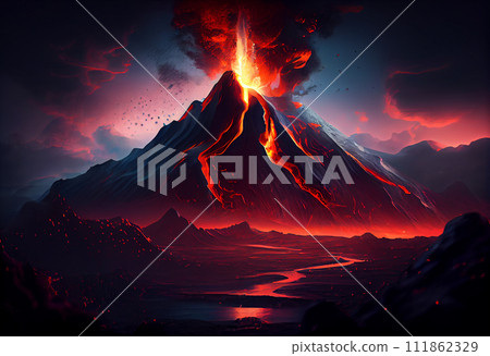 Lava flows from the volcano immediately after the eruption. Lava flows from the volcano immediately after the eruption. 111862329