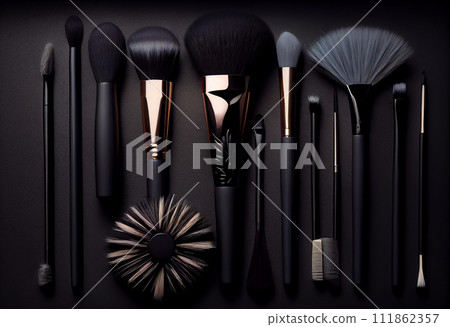 Makeup brushes on black background Makeup brushes on black background 111862357