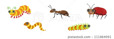Funny Insect and Crawling Creature with Large Eyes Vector Set Funny Insect and Crawling Creature with Large Eyes Vector Set 111864091