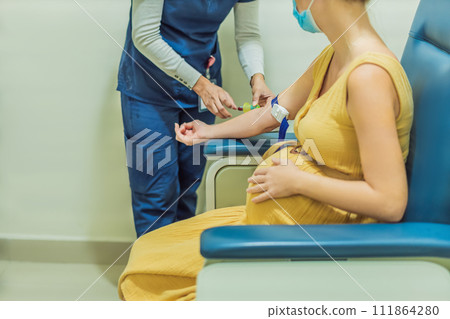 pregnant woman undergoes a blood test, a pivotal step in ensuring the well-being of both herself and her developing baby during the maternity journey pregnant woman undergoes a blood test, a pivotal step in ensuring the well-being of both herself and her developing baby during the maternity journey 111864280
