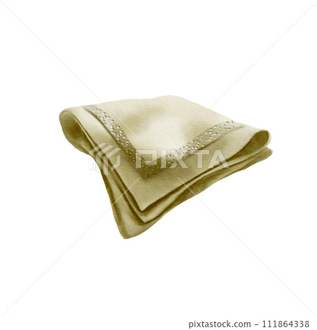 A vintage style watercolor handkerchief hanging from with a lace ribbon. Illustration isolated on white background.Good for wedding, first community,baptism,and Easter compositions. A vintage style watercolor handkerchief hanging from with a lace ribbon. Illustration isolated on white background.Good for wedding, first community,baptism,and Easter compositions. 111864338
