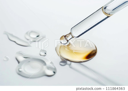 AI-generated content. Serum dropper and skin care cosmetics product drop close-up on white background 111864363