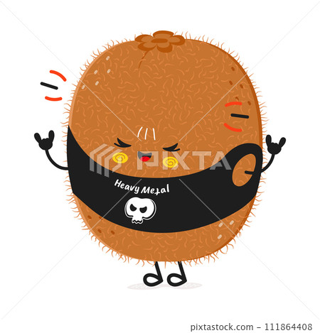Kiwi fruit heavy metal character. Vector hand drawn cartoon kawaii character illustration icon. Isolated on white background. Kiwi fruit character concept 111864408