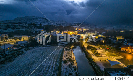 Aerial view of a snow covered Ardara in County Donegal - Ireland Aerial view of a snow covered Ardara in County Donegal - Ireland 111864705