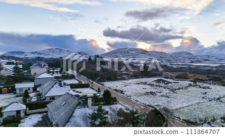 Aerial view of a snow covered Ardara in County Donegal - Ireland Aerial view of a snow covered Ardara in County Donegal - Ireland 111864707