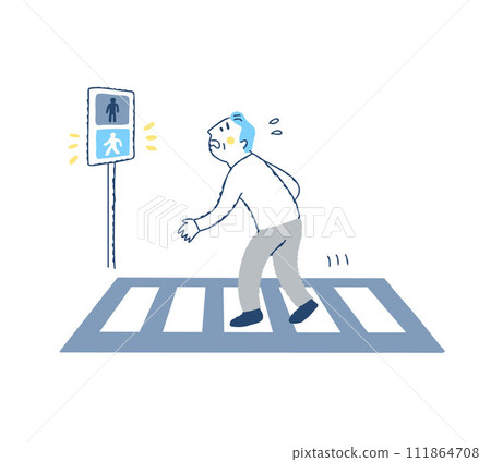 A senior man who cannot cross a crosswalk with a green light A senior man who cannot cross a crosswalk with a green light 111864708