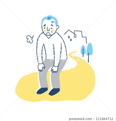 Senior man resting tired during a walk 111864712