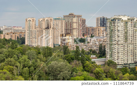 Damage to residential buildings after Russian missile attack. Kyiv, Ukraine. Damage to residential buildings after Russian missile attack. Kyiv, Ukraine. 111864739