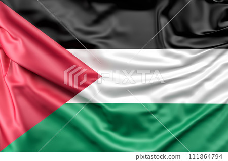 Ruffled Flag of Palestine. 3D Rendering Ruffled Flag of Palestine. 3D Rendering 111864794