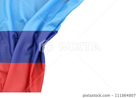 Flag of Lugansk People's Republic in the corner on white background. 3D rendering. Isolated Flag of Lugansk People's Republic in the corner on white background. 3D rendering. Isolated 111864807
