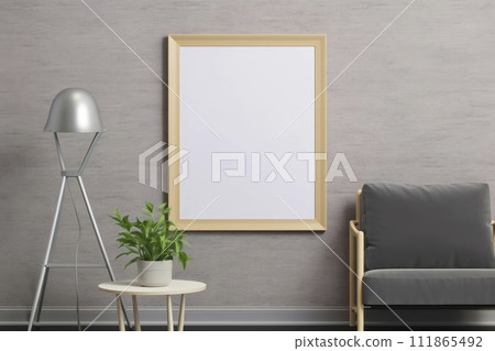 AI-generated content. Modern Living Room Interior with Empty Frame 111865492