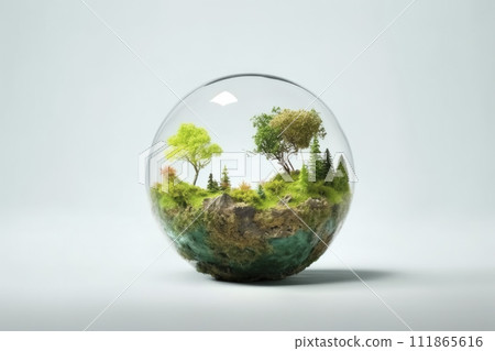 AI-generated content. Spherical Terrarium with Trees and Landscape AI-generated content. Spherical Terrarium with Trees and Landscape 111865616