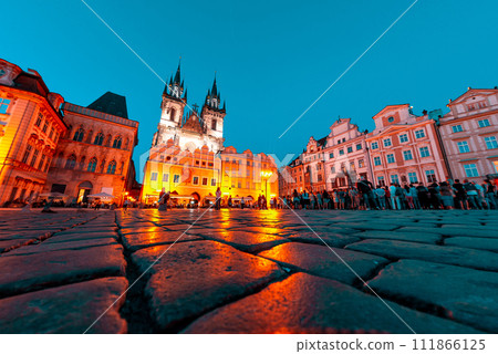 Church of Our Lady before Tyn (Tyn Church) in the Old Town square (Stare Mesto) at night. Prague, Czech Republic Church of Our Lady before Tyn (Tyn Church) in the Old Town square (Stare Mesto) at night. Prague, Czech Republic 111866125