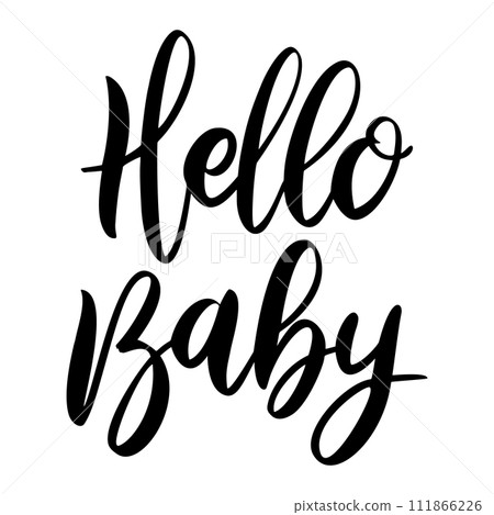 Hello baby. Lettering phrase on white background. Design element for greeting card, t shirt, poster. Vector illustration 111866226