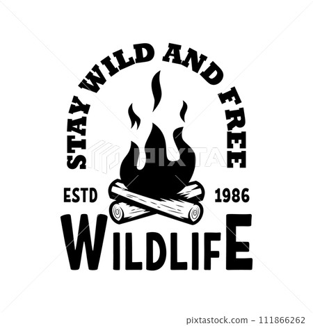 Emblem template with campfire. Design element for greeting card, t shirt, poster. Vector illustration 111866262