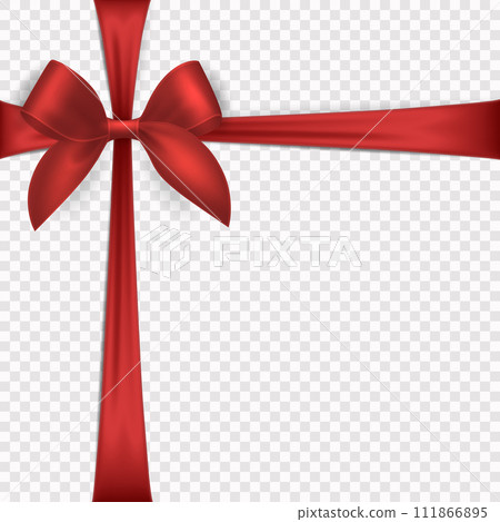 Vector Realistic Silk Red Gift Ribbon, Satin Bow for Greeting Card, Gift, Isolated. Bow Design Template, Concept for Birthday, Christmas Presents, Gifts, Invitation, Box 111866895