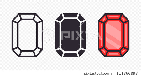 Vector Flat Simple Minimalistic Gemstone Icons Set. Diamond, Crystal, Rhinestones Closeup Isolated. Jewerly Concept. Design Template of Gemstones, Gem Clipart. Top, Front View Vector Flat Simple Minimalistic Gemstone Icons Set. Diamond, Crystal, Rhinestones Closeup Isolated. Jewerly Concept. Design Template of Gemstones, Gem Clipart. Top, Front View 111866898