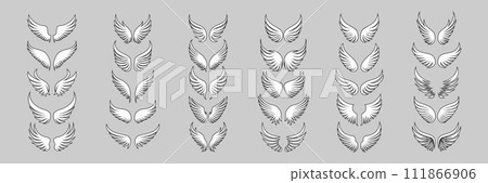 Vector Wing Icon Set. Vintage Angel Wings Silhouette, Icons, Logo Design Template, Clipart Collection. Cupid, Bird Wings. Vector Illustration 111866906