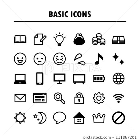 Assortment set of commonly used standard icons 111867201