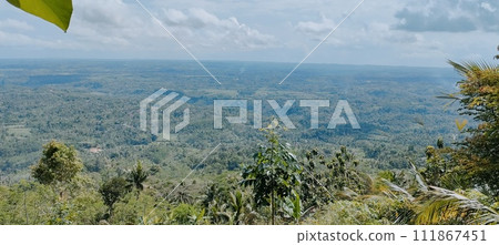 Beautiful view from the top of a high hill 111867451