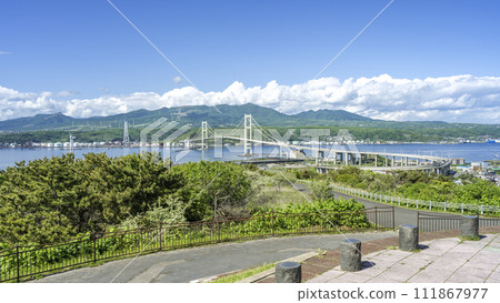 從宿津公園展望台出發的白鳥大橋 16:9 室蘭市 111867977