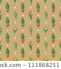 Seamless pattern with garden flowers and hearts on a beige background. 111868251