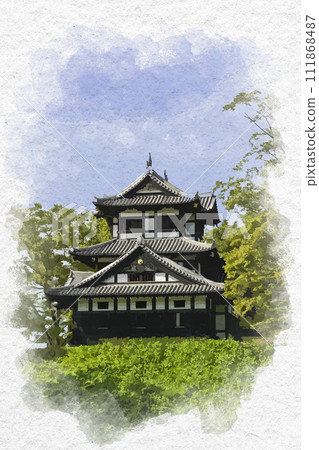 Watercolor style Joetsu Takada Takada Castle Triple turret Joetsu City, Niigata Prefecture 111868487