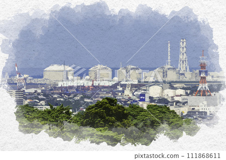 Watercolor style Joetsu city area, around INPEX Naoetsu LNG terminal, Joetsu City, Niigata Prefecture Watercolor style Joetsu city area, around INPEX Naoetsu LNG terminal, Joetsu City, Niigata Prefecture 111868611