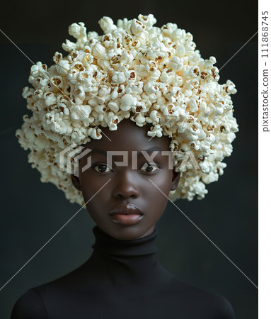 Black woman with popcorn hairstyle on dark background 111868745