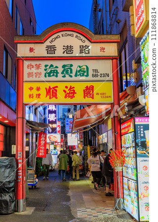 神奈川縣橫濱市橫濱唐人街（唐人街大道）夜景 111868814