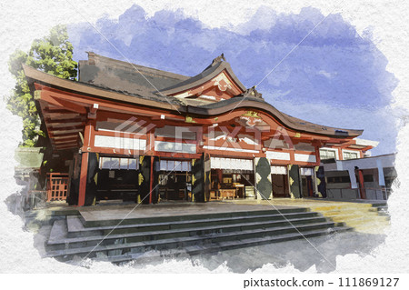 水彩畫風格 富山市 日枝神社參拜殿 富山縣 富山市 水彩畫風格 富山市 日枝神社參拜殿 富山縣 富山市 111869127