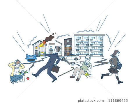 大地震後人們驚慌失措的插圖 111869433