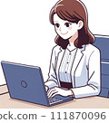 Woman operating a personal computer 111870096