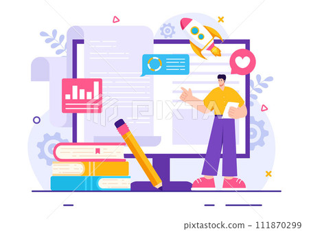 Digital Publishing Content Blog Marketing Writing Vector Illustration for Social Media or Webpage Organization in Flat Cartoon Background Design 111870299