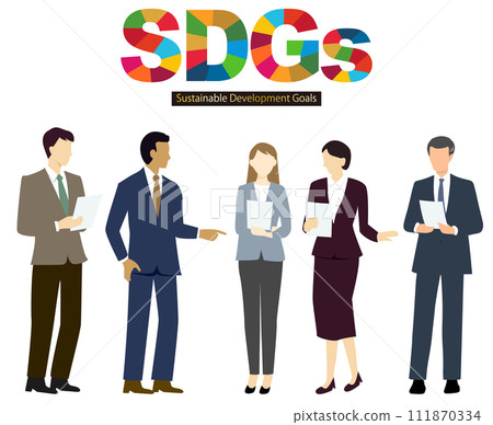 Business people discussing SDGs Business people discussing SDGs 111870334
