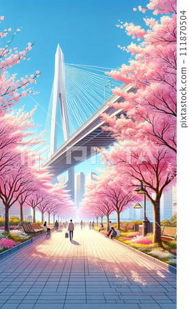 櫻花樹和城市橋樑 櫻花樹和城市橋樑 111870504