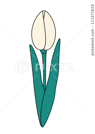 Stylized bud of an unopened tulip in trendy bight shades. Design elements for springtime greetings Stylized bud of an unopened tulip in trendy bight shades. Design elements for springtime greetings 111871628