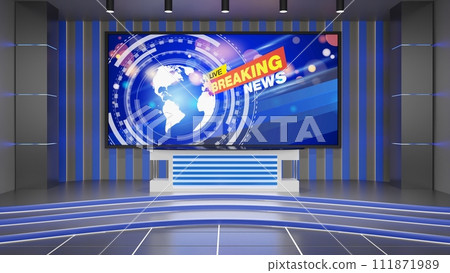white table and led background in a news studio room.3d rendering. 111871989