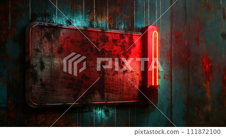 Steel dollar sign with neon lighting in background poster 111872100